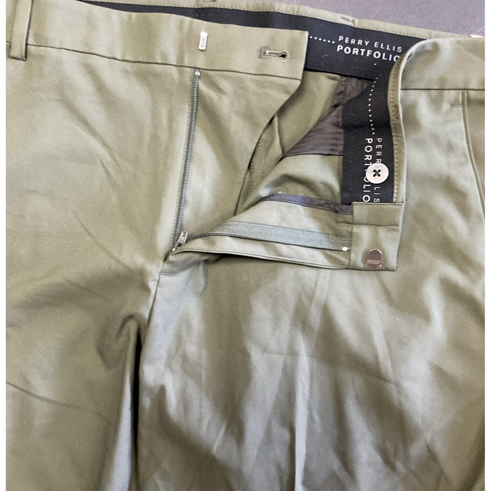 NWT! Men's Perry Ellis Portfolio Skinny Fit Stretch Olive‎ Green Pants - 38x30 - Picture 3 of 7